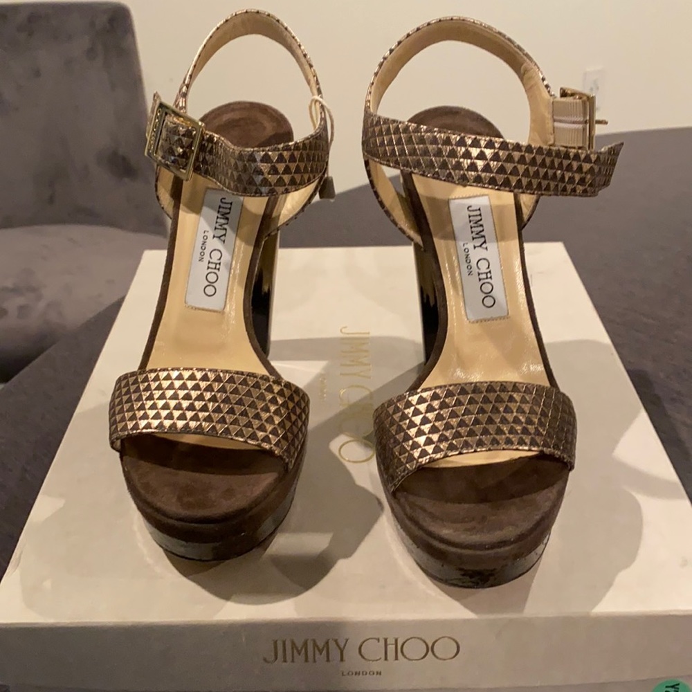 Brand New! Jimmy Choo Gold Metallic Suede Brown